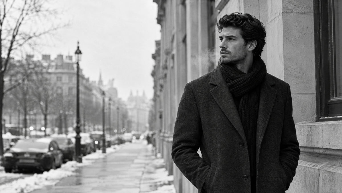Man in a black puffer jacket in the city